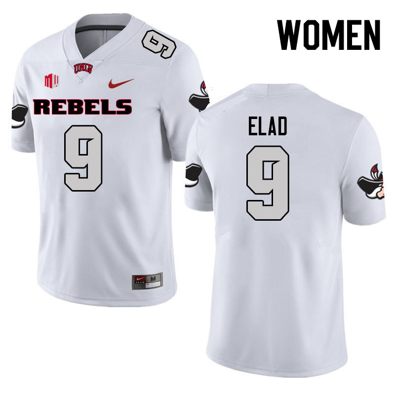 Women #9 Jett Elad UNLV Rebels College Football Jerseys Stitched Sale-White